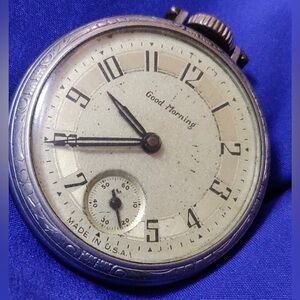 Good Morning Ticking Vintage Made In USA Pocket Watch Manual Wind 48mm